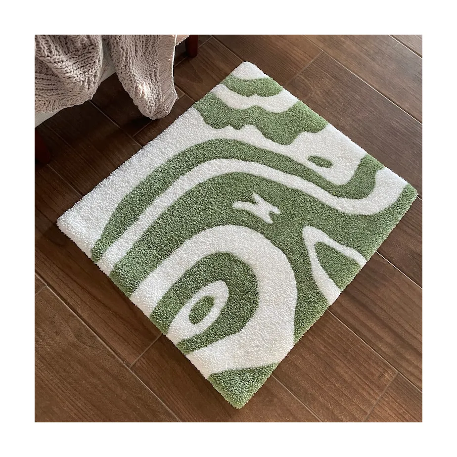 Karpet rumbai bergelombang hijau putih buatan tangan desainer kustom karpet area tufting lembut untuk ruang tamu