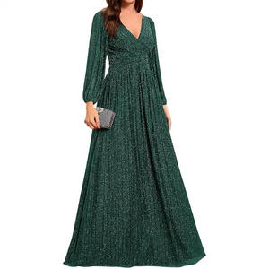 Eropa Amerika Malam Wanita V-neck lipit pinggang alami lengan panjang lapisan lantai A-Line musim panas pesta <span class=keywords><strong>Prom</strong></span> tahunan - Product Image 5