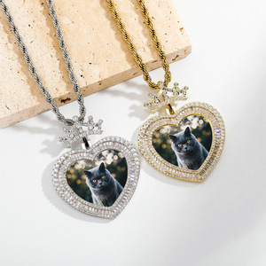 Custom Bling Iced Diamonds 5A Zircon <strong>Crown</strong> Heart Memory Photo <strong>Necklace</strong> Fashion <strong>Pendant</strong> <strong>Necklaces</strong> - Product Image 5