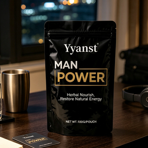 OEM Private Label Herbal <b>Man</b> Power Powder Restore Daily Energy 100g Matte Black Gold <b>Pouch</b> Bulk Wholesale - Product Image 5