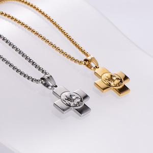 Collier croix Saint Benoît en or 18 carats, pendentif religieux en acier inoxydable avec chaîne en forme de boîte, <span class=keywords><strong>style</strong></span> chrétien tendance - Product Image 5