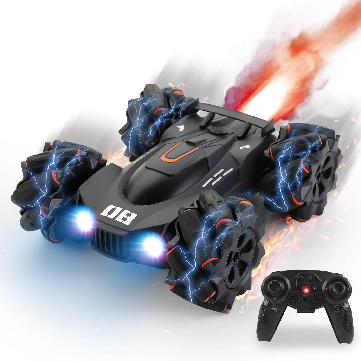 Boîte de couleur Gua 2 pièces 2.4ghz Drift Spray Stunt Racing Double face haute vitesse avec musique lumière télécommande enfants noir électrique