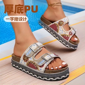 <span class=keywords><strong>Scarpe</strong></span> da Donna Taglia Grande, Nuovo Prodotto, Sandali da Spiaggia con Suola Spessa, Doppia Fibbia e Strass - Product Image 6