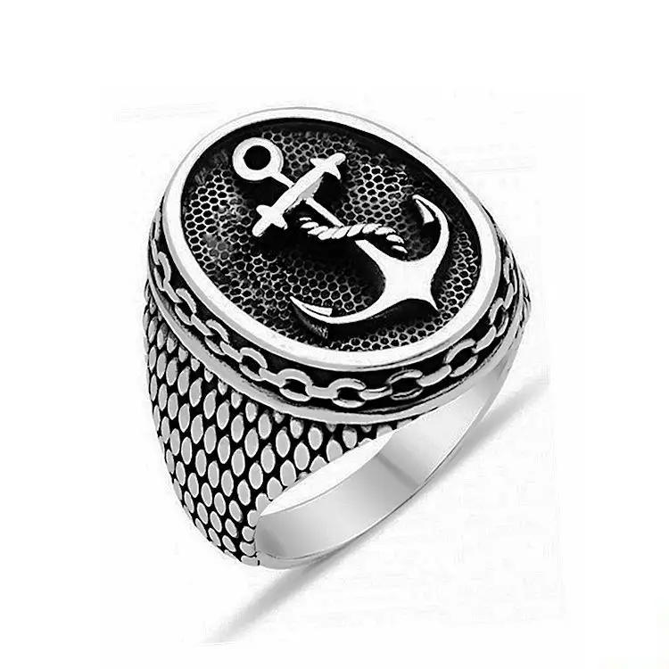 Punk 316L Stainless Steel Anchor Biker Unique Design Personality Finger Ring for Men Fashion vintage silver Jewelry
