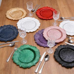 Assiettes de présentation Reef de 13 pouces en plastique or rose pour dîner, mariage, fête, décoration, bord festonné métallique, vaisselle de luxe - Product Image 1