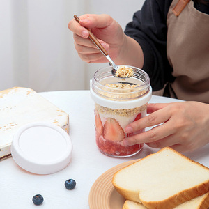 Bicchieri in Vetro Mini da 350ml 12oz per Colazione, Frappè, Yogurt, Dolci <span class=keywords><strong>e</strong></span> Cereali con Cucchiai <span class=keywords><strong>e</strong></span> Coperchi Colorati - Product Image 2