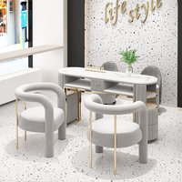 Ensemble table et chaise de manucure personnalisable en marbre, style luxe léger, résistant aux taches, haut de gamme, écologique