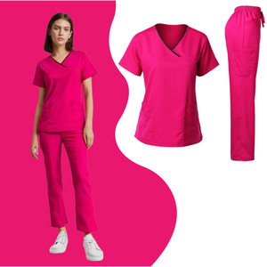 Women Scrub Suit Green V Neck Short Sleeve Top And Pants Set Moisture Wicking Hospital Uniform For Nurse Doctor Veterinary - Product Image 3