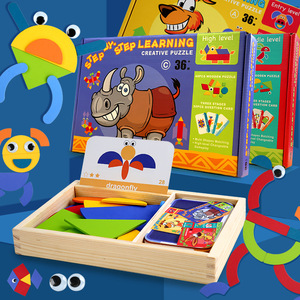Puzzle en <span class=keywords><strong>bois</strong></span> pour enfants, thème géométrique créatif, carte graphique, puzzle de forme, création de mémoire, cognition - Product Image 4