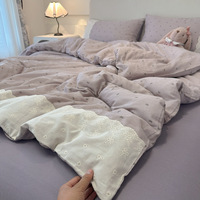 Ensemble quatre pièces en coton lavé uni avec bordure en dentelle, hypoallergénique, personnalisable, lavable, doux et agréable pour la peau