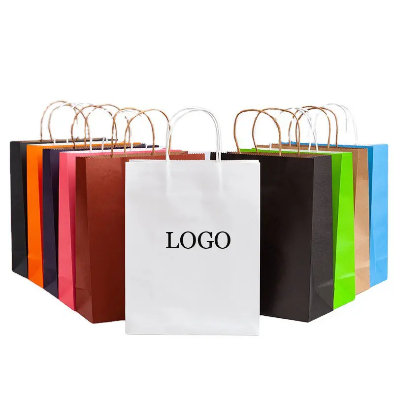 Wholesale Custom bolsas de papel con logo Stocked luxury handel Handle tea Kraft printed packing Paper Bag for food