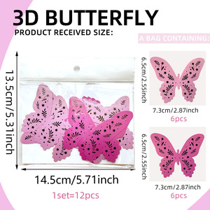 12 renkli 3d çiçek kelebek duvar çıkartmaları arka plan oturma odası yatak basit ev dekorasyon DIY - Product Image 6