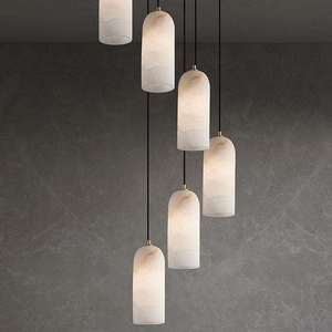 Modern Alabaster Pendant <b>Light</b> Cylindrical Shade Gold Brass E27 LED 2700K Warm <b>White</b> for Living Room - Product Image 3