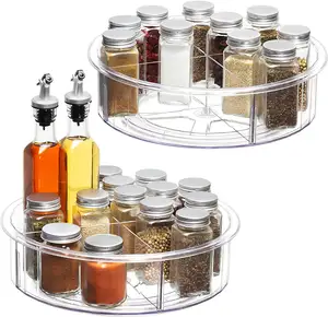Clear Acrylic Lazy Susan Organizer For Refrigerator Turntable With Removable Dividers Plastic Rotating Round Lazy Susan