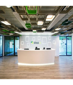 आकर्षक पीले फिनिश कृत्रिम पत्थर का आकार रिसेप्शन डेस्क - Product Image 5