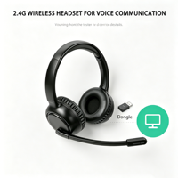 Casque sans fil 2,4 GHz pour centre d'appels, circum-auriculaire, réduction de bruit ENC, Bluetooth Hi-Fi, autonomie 10h, longue portée, faible latence, anti-interférence