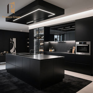 خزائن مطبخ حديثة سوداء مخصصة وعصرية للشقق، مصنوعة من الخشب الرقائقي المقاوم للماء والصديق للبيئة بتقنية عالية - Product Image 2