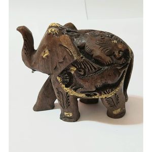 หัตถกรรมไม้ Parijat รูปปั้นช้างทำด้วยมือสีน้ำตาลนำโชคสำหรับตกแต่งบ้านหรือสำนักงาน - Product Image 6