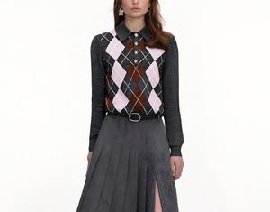 Suéter de Alta Calidad para Otoño e Invierno, Nuevo, Color <span class=keywords><strong>Gris</strong></span> Mixto, Diseño de Cuadros de Diamante, Cuello Polo - Product Image 1