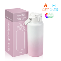 Gourde d'eau personnalisée 32 oz (1 litre) à double paroi, bouteille de sport isolée sous vide, bouteilles d'eau en acier inoxydable pour la remise en forme