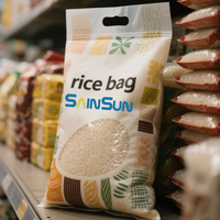 Sac à riz durable en plastique laminé de qualité alimentaire, résistant à l'humidité, avec poignée |   Pochette à fond carré avec logo personnalisé imprimé