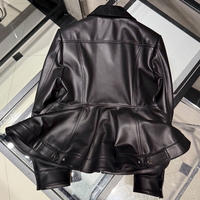 Veste en cuir véritable à ourlet peplum pour femme avec col en daim, style motard, collection automne