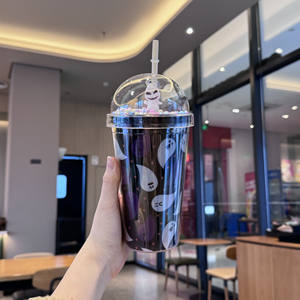 Dibujos animados Halloween fantasma Festival taza de agua de plástico de doble capa Micro paisaje taza de paja de plástico para niños taza de té de la leche - Product Image 2