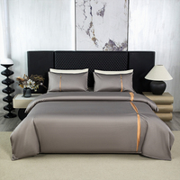 Parure de lit Alenhome 4 pièces 100 % coton à rayures géométriques, housse de couette toutes saisons, drap plat et taies d'oreiller 200TC