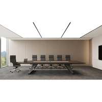 Grande table de réunion exécutive de 12 pieds en bois et métal pour 12 personnes, design de bureau biophilique, bureau d'entreprise élégant