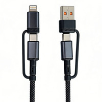 Kabel USB Type-C ke Type-C 65W 4-in-1 PD 27W Pengisian Cepat untuk iPhone untuk Android Komputer-Bahan Nilon