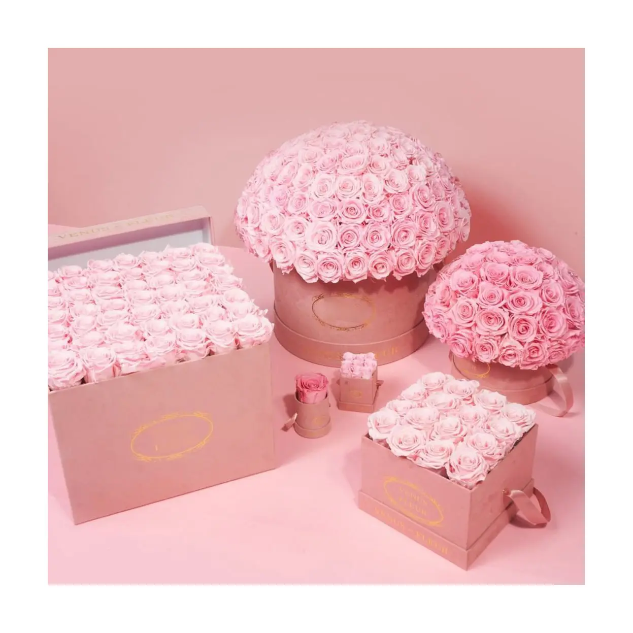 Китайская фабрика, розовая коробка для цветов розы, сохраненная Вельветовая коробка с долговечным цветком с индивидуальным логотипом, сохраненные розы в подарочной коробке