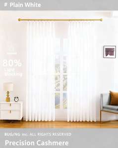 Rideaux à œillets en polyester blanc semi-transparent, 238,76 cm de long, chambre à coucher, occultant la lumière, voile de confidentialité, moderne, élégant, côtier - Product Image 3