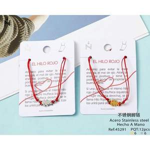 Tobillera de acero inoxidable El Hilo Rojo con hilo rojo, amuleto de protección y buena suerte, joyería para niños, regalo. - Product Image 1