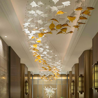 Lampe d'intérieur pour hall d'hôtel Accessoires de lustre en verre de Murano faits à la main en feuille d'érable