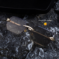 Lunettes de soleil photochromiques Partagas Fashion avec logo personnalisé, verres sans monture taillés en diamant, tête de léopard, protection UV400 pour hommes
