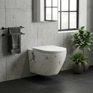 <span class=keywords><strong>WC</strong></span> <span class=keywords><strong>suspendu</strong></span> en céramique sans bride avec chasse d'eau par gravité, design marbre personnalisé - Product Image 4