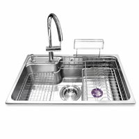Évier de cuisine rectangulaire multifonction à cuve unique en acier inoxydable 304 finition satinée sans robinet, design moderne à un trou