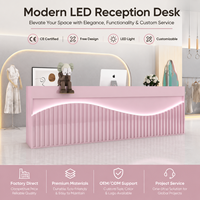Comptoir de réception moderne en MDF cannelé avec LED, taille et couleur personnalisables, pour salon de coiffure et institut de beauté