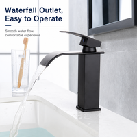 Keran Wastafel Air Terjun Hitam Matte Stainless Steel Pegangan Tunggal Satu Lubang Pemasangan Mixer Kamar Mandi Harga Grosir Pabrik