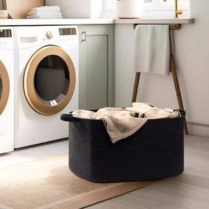 Grand panier de rangement en corde de coton tressée pour chambre à coucher, panier pliable en corde de coton avec poignée, vente en gros directe usine - Product Image 5