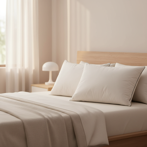 Almohada <span class=keywords><strong>de</strong></span> <span class=keywords><strong>Cama</strong></span> Blanca con Relleno <span class=keywords><strong>de</strong></span> <span class=keywords><strong>Plumas</strong></span> <span class=keywords><strong>de</strong></span> Pato <span class=keywords><strong>de</strong></span> Lujo, Diseño Geométrico Suave, Funda 100% Algodón 600 Hilos, Soporte <span class=keywords><strong>para</strong></span> el Cuello, Logotipo Personalizado - Product Image 1