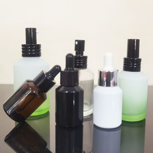 Slant Shoulder Brown Transparent Glass Cosmetic <b>Bottles</b> Clear Frosted with Plastic Cap 1 Oz Serum <b>Dropper</b> for Essential Oil - Product Image 6