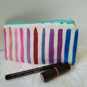 Custom Eco-Friendly Foldable Rainbow Striped Makeup Bag Portable Travel Ladies Cotton Canvas for Pouches Zip <b>Storage</b> Boho - Product Image 5
