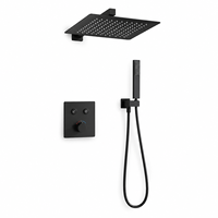 Système de douche thermostatique mural carré chromé à double fonction avec douchette à main, design moderne, en cuivre