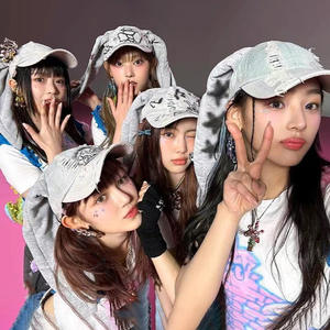 Topi desainer telinga panjang tengkorak musim panas untuk pria topi Baseball raksasa Jeans robek uniseks lucu Y2k topi Trucker - Product Image 1