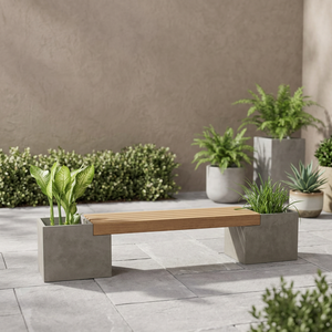 Banc de patio moderne en bois avec jardinières, mobilier minimaliste d'extérieur pour l'extérieur, idéal pour s'asseoir dans le jardin - Product Image 2