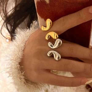 Wholesale European American Stainless Steel Natural Stone High-grade Ins <strong>Bow</strong> <strong>Ring</strong> Gold-color Plating Women's Daily Wear <strong>Rings</strong> - Product Image 2