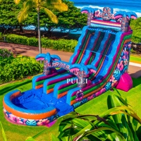 Toboggan aquatique gonflable populaire pour enfants, thème Aloha Splash Hawaïen Hibiscus, double piste, en PVC, pour usage domestique, commercial et location de fêtes