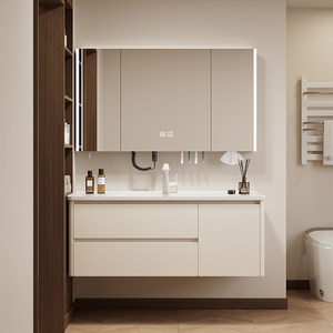 Walnut Colored MDF Integrated Basin Eco-Friendly Durable Intelligent Mirror Waterproof Wall-Mounted <b>Bathroom</b> <b>Cabinet</b> - Product Image 3