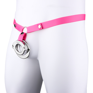 FRRK Strapon Plat Métal Chasteté avec Ceinture Double Cock Ring Mâle Scrotum <span class=keywords><strong>Pendentif</strong></span> Boule Civière Pénis Retenue Sex Toys pour Hommes - Product Image 3